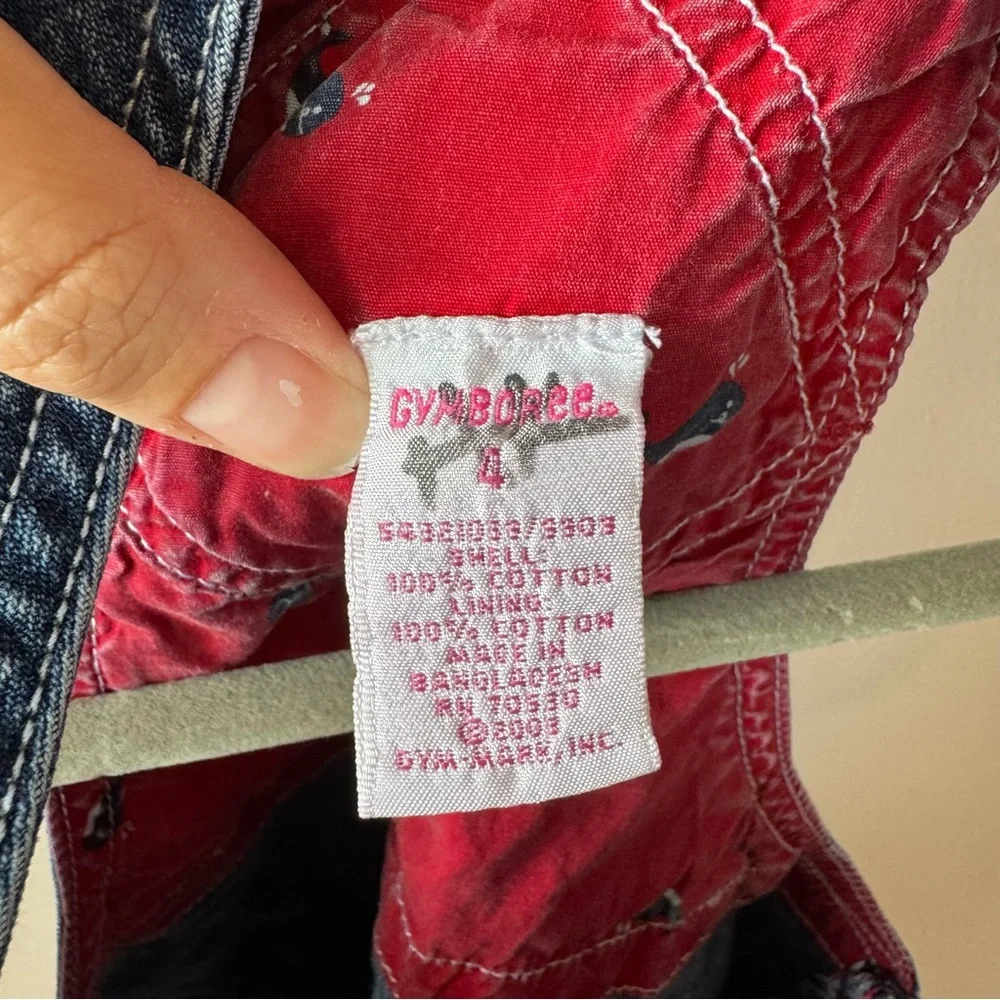 Vintage 2003 Gymboree Toddler Red Buttons Blue Denim‎ Overalls Dress Size 4